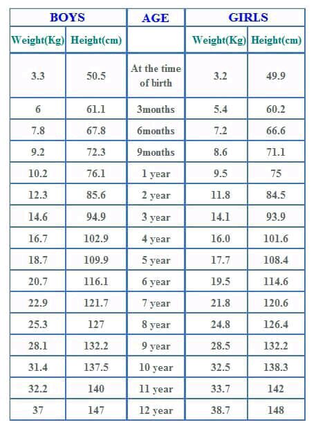 6 Year Old Weight Chart